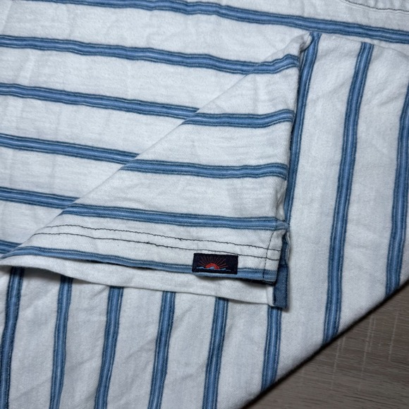 Faherty Brand Indigo Dyed Striped Short Sleeve Polo Casual Shirt Pocket Size L - Picture 5 of 9